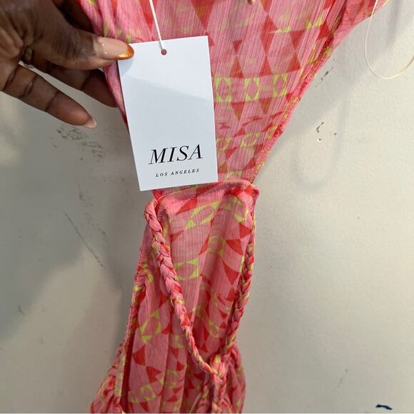 NWT MISA Los Angeles $510 Dalia Cutout Halter Chiffon Maxi Dress in Septima Geo - Picture 7 of 8